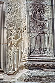 Angkor Wat temple, the fourth enclosure, the bas reliefs of the west gopura, superbly preserved devatas, either individually or in groups of two or three, amongst the finest in the monument.